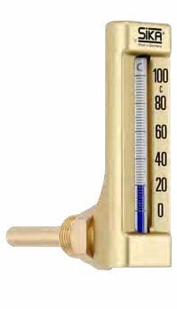 175 B, Casing 110x30mm, Range 0+200°C, liquid, immersion tube length, L1=63xØ10mm, G1/2, brass, Sika thermometer, 90° angle