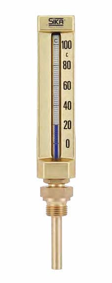 291 B, Casing 150x36mm, Range 0+120°C, liquid, immersion tube length, L1=160xØ10mm, G1/2, brass, Sika thermometer, straight