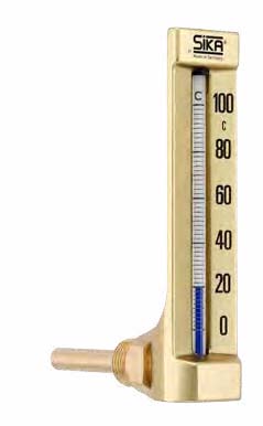 292 B, Casing 150x36mm, Range 0+60°C, liquid, immersion tube length, L1=160xØ10mm, G1/2, brass, Sika thermometer, 90° angle