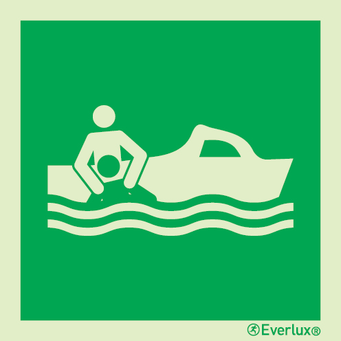 Photoluminescent 1.2mm rigid plastic 150x150mm Rescue boat IMO sign 
