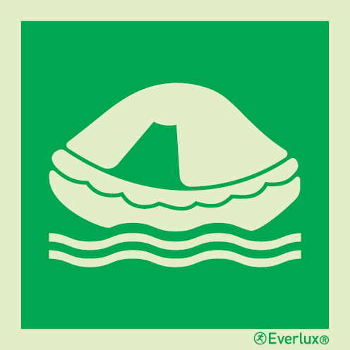 Photoluminescent 1.2mm rigid plastic 200x200mm Liferaft IMO sign 