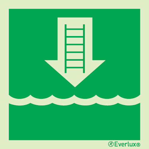 Photoluminescent self-adhesive vinyl 150x150mm Embarkation ladder or alternative approved device IMO sign 