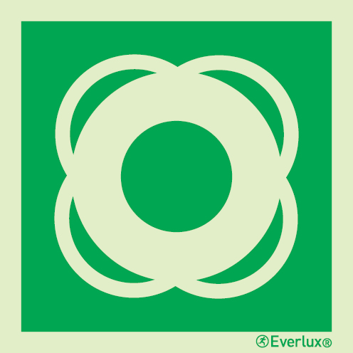 Photoluminescent 1.2mm rigid plastic 200x200mm Lifebuoy IMO sign 