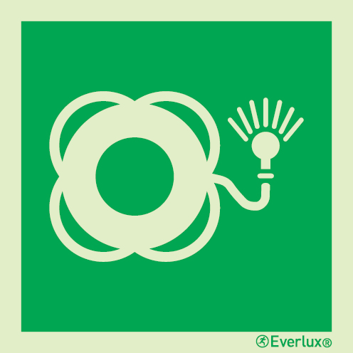 Photoluminescent 1.2mm rigid plastic 200x200mm Lifebuoy with light IMO sign