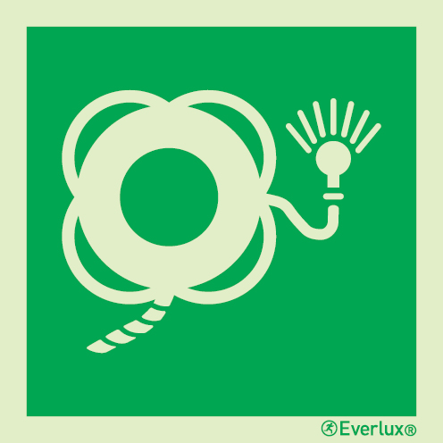 Photoluminescent self-adhesive vinyl 200x200mm Lifebuoy with line and light IMO sign