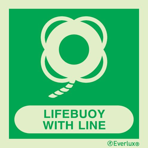 Photoluminescent 1.2mm rigid plastic 150x150mm Lifebuoy with line IMO sign with supplementary text