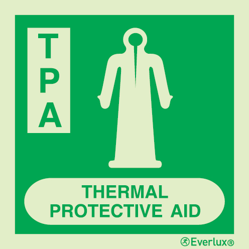 Photoluminescent 1.2mm rigid plastic 150x150mm TPA IMO sign with supplementary text 