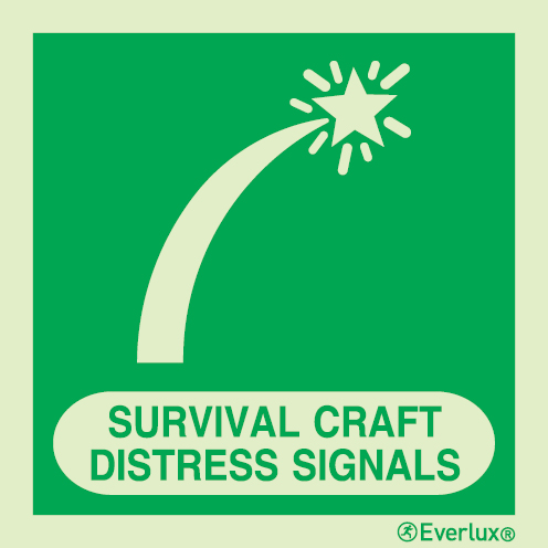 Photoluminescent 1.2mm rigid plastic 150x150mm Survival-craft distress signal IMO sign with supplementary text
