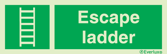Photoluminescent self-adhesive vinyl 400x150mm Escape ladder sign with supplementary text