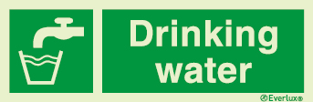Photoluminescent self-adhesive vinyl 300x100mm Drinking water sign with supplementary text