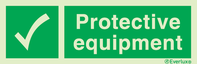 Photoluminescent 1.2mm rigid plastic 300x100mm Protective equipment sign with supplementary text 