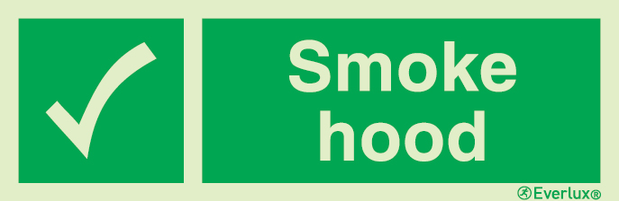 Photoluminescent 1.2mm rigid plastic 400x150mm Smoke hood sign with supplementary text