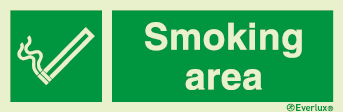 Photoluminescent self-adhesive vinyl 400x150mm Smoking area sign with supplementary text