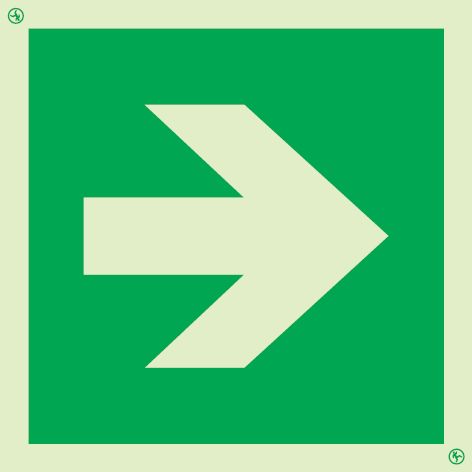 Photoluminescent 1.2mm rigid plastic 300x300mm Safe condition directional arrow sign