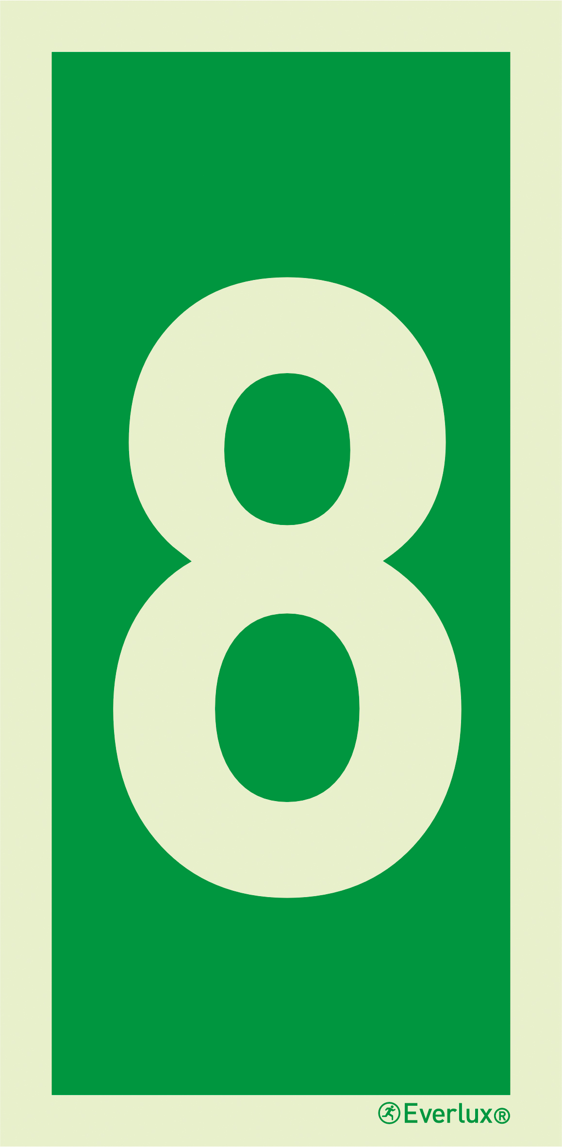 Photoluminescent 1.2mm rigid plastic 75x150mm Number 8 - IMO sign