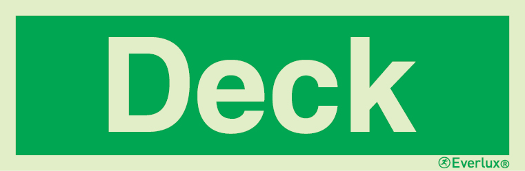 Photoluminescent 1.2mm rigid plastic 400x150mm Deck identification sign