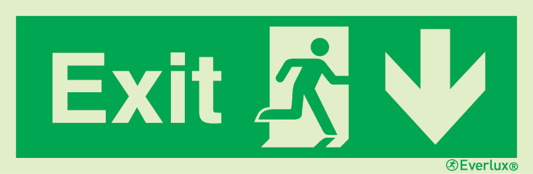 Photoluminescent 1.2mm rigid plastic 300x100mm Exit sign - progress down from here 