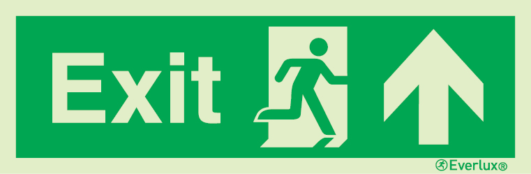Photoluminescent 1.2mm rigid plastic 300x100mm Exit sign - progress forward and through from here
