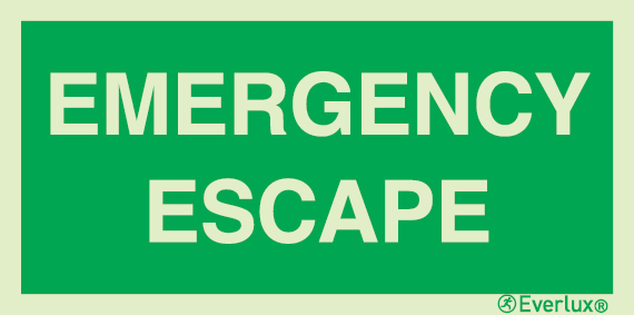 Photoluminescent self-adhesive vinyl 300x150mm Emergency escape - text only sign
