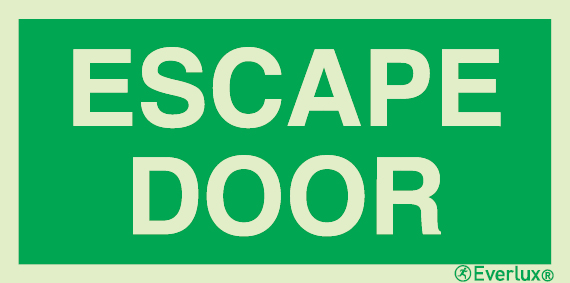Photoluminescent 1.2mm rigid plastic 300x150mm Escape door - text only sign 