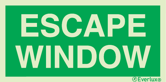 Photoluminescent 1.2mm rigid plastic 300x150mm Escape window - text only sign 