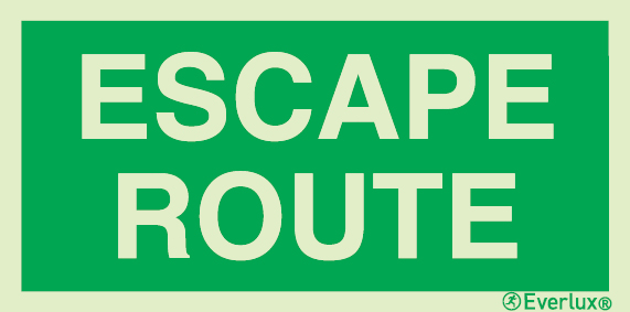 Photoluminescent 1.2mm rigid plastic 300x150mm Escape route - text only sign 