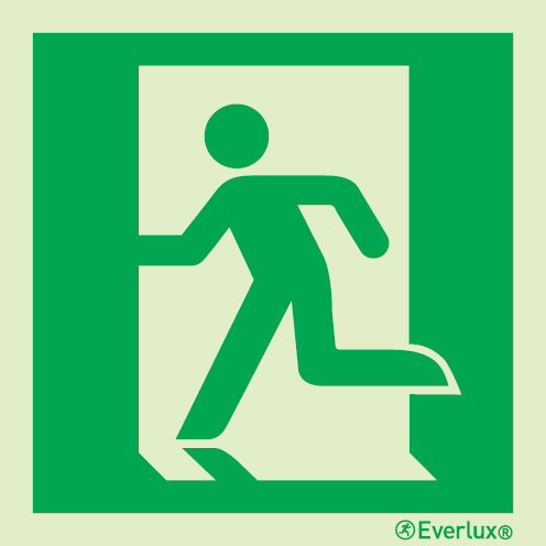 Photoluminescent 1.2mm rigid plastic 200x200mm Emergency exit (left hand)