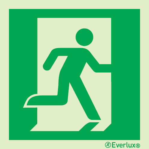 Photoluminescent 1.2mm rigid plastic 400x400mm Emergency exit (right hand)