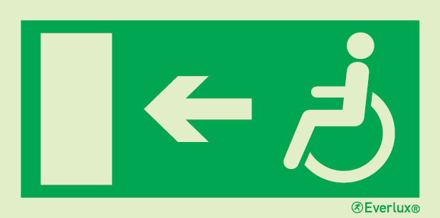 Photoluminescent 1.2mm rigid plastic 400x200mm Reduced mobility people escape route sign -progress to the left 