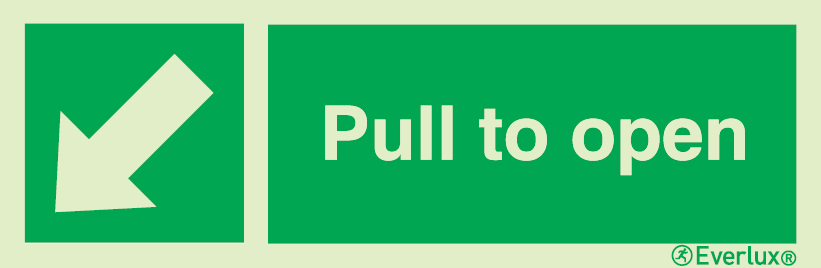 Photoluminescent 1.2mm rigid plastic 400x120mm Escape door opening mechanism sign - Pull to open 