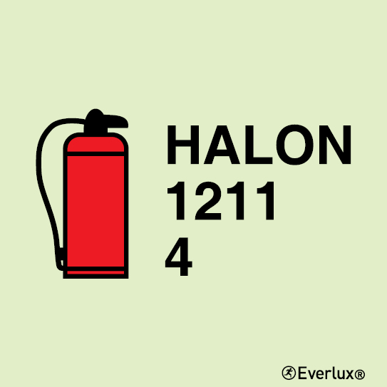 Photoluminescent self-adhesive vinyl 200x200mm Halon 1211 portable fire extinguisher - 4Kg