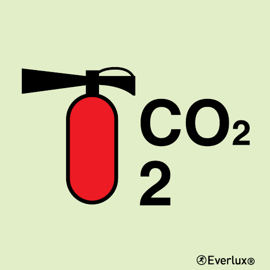 Photoluminescent 1.2mm rigid plastic 200x200mm CO2 portable fire extinguisher - 2Kg