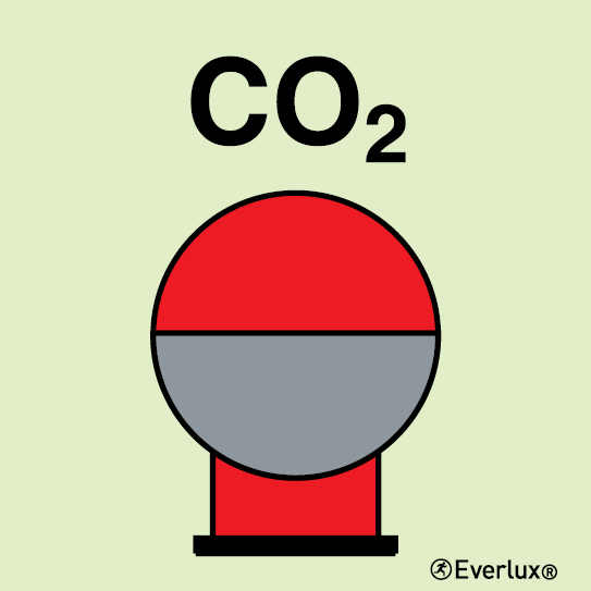 Photoluminescent self-adhesive vinyl 150x150mm CO2 fixed fire-extinguishing bottle, placed in protected area