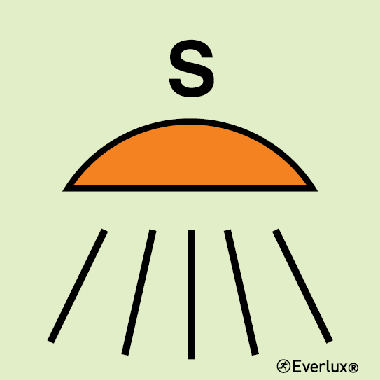 Photoluminescent 1.2mm rigid plastic 150x150mm Spaces or group of spaces protected by sprinkler or high pressure fire-extinguishing system