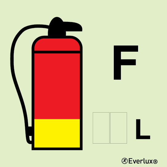 Photoluminescent 1.2mm rigid plastic 150x150mm Foam fire extinguisher IMO sign - This sign can be customized with the appropriate extinguisher agent capacity