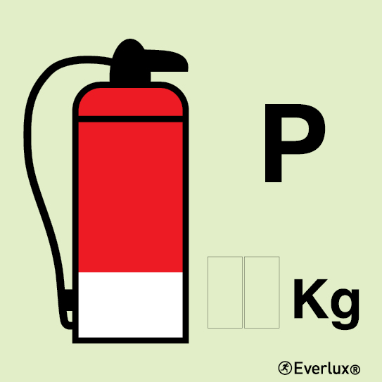Photoluminescent self-adhesive vinyl 200x200mm Powder fire extinguisher IMO sign - This sign can be customized with the appropriate extinguisher agent capacity