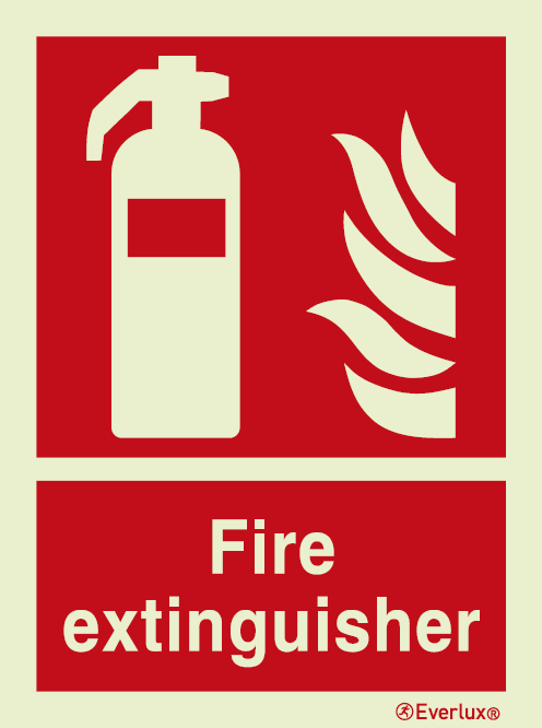 Photoluminescent self-adhesive vinyl 300x400mm Fire extinguisher sign with supplementary text