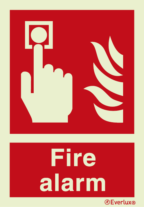 Photoluminescent 1.2mm rigid plastic 200x300mm Fire alarm sign