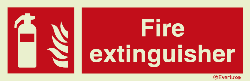 Photoluminescent 1.2mm rigid plastic 400x120mm Fire extinguisher sign with supplementary text
