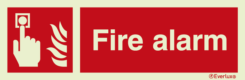 Photoluminescent 1.2mm rigid plastic 400x120mm Fire alarm sign