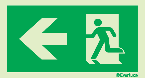 Photoluminescent self-adhesive vinyl 158x83mm Evacuation route LLL sign - progress to the left