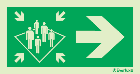 Photoluminescent 1.2mm rigid plastic 107x57mm Assembly station progress to the right - IMO LLL sign