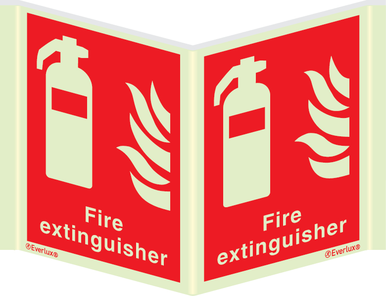 Photoluminescent 1.2mm rigid plastic 300x400mm Fire extinguisher sign with supplementary text