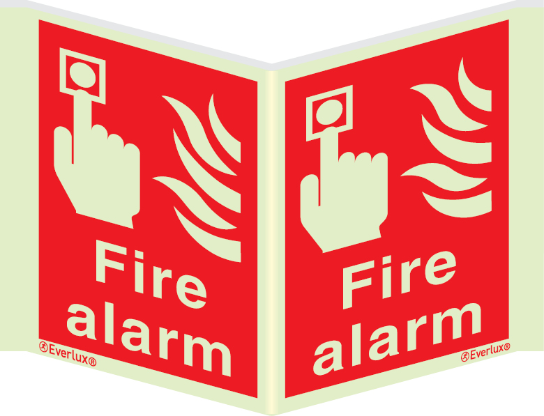 Photoluminescent 1.2mm rigid plastic 300x400mm Fire alarm call point sign with supplementary text