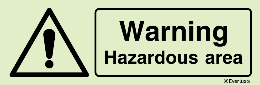 Photoluminescent self-adhesive vinyl 400x150mm Warning hazardous area sign 