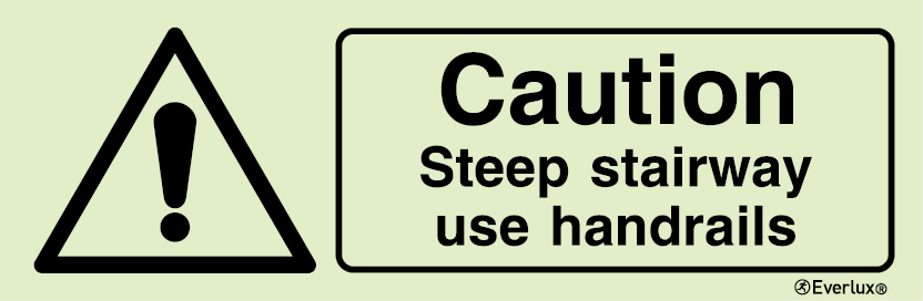 Photoluminescent self-adhesive vinyl 300x100mm Caution steep stairway sign 