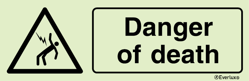 Self-adhesive white vinyl 400x150mm Danger of death sign 