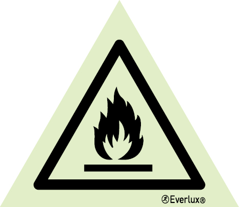 Photoluminescent 1.2mm rigid plastic Base 200mm Warning flammable material sign 