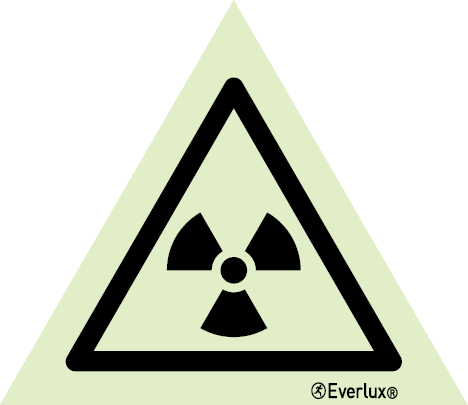 Photoluminescent 1.2mm rigid plastic Base 200mm Warning radioactive material or ionizing radiation sign 