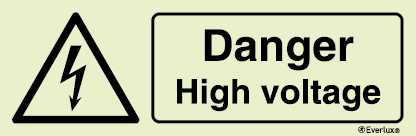 Self-adhesive white vinyl 300x100mm Danger high voltage sign